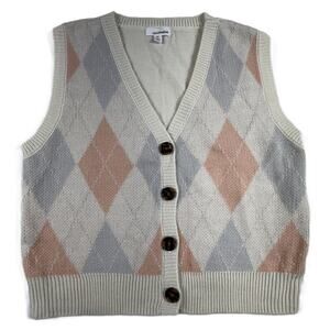 Eyeshadow brand women button-up argyle knit sweater vest